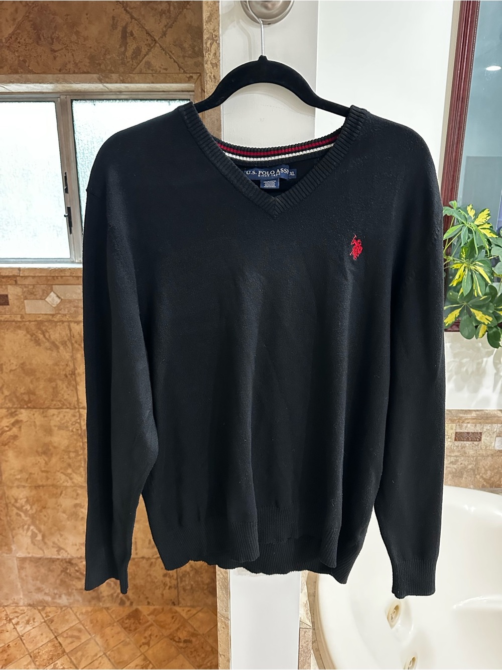 U.S. Polo Assn. Men’s Black V-Neck Knit Sweater – Red Logo